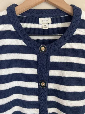 J. Crew‎ Striped Lady Jacket Sweater Cotton Sz Medium Nautical EUC thumbnail 2