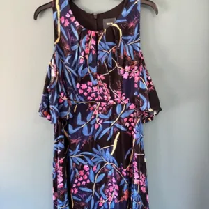 Anthropologie Maeve Elia Blue Pink Midi Floral Dress Size 10 Cold Shoulder thumbnail 3