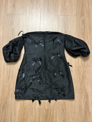 HUTCH by Anthropologie Bow Off The Shoulder Mini Dress in Black thumbnail 5