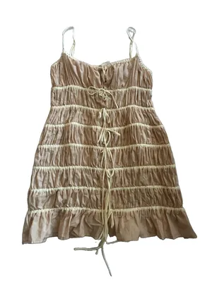 ASOS Topshop Crinkle Smocked Mini Dress with Tie Straps SIZE 10 thumbnail 1