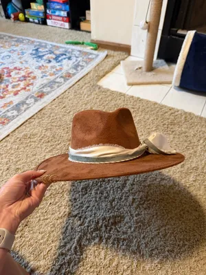 The modern Cactus suede hat with ribbon and twine tied on and pins/ ring details thumbnail 2