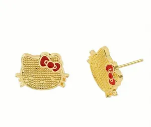 Hello Kitty Licensed 14k Gold Plated Stud Earrings NWT thumbnail 1