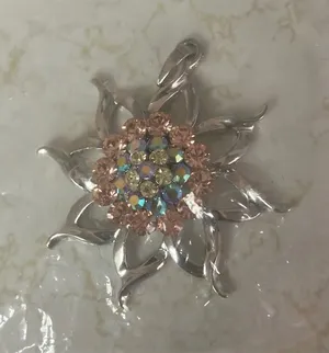 FINAL MARKDOWN Silver and Pink Floral Pendant thumbnail 1