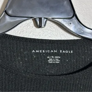 American Eagle Women Ribbed‎ Gray/Black Long Sleeve Crop Top size XS thumbnail 5