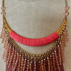 Pink beaded chain statement necklace thumbnail 2