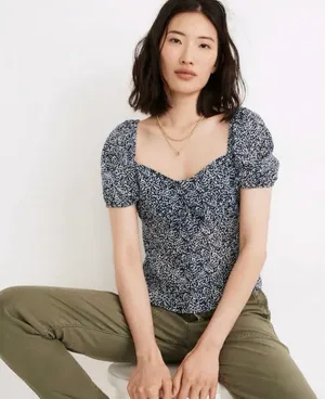 Madewell Size 4 Sweetheart Top Blouse Bengali Blockprint Cropped Fit thumbnail 1
