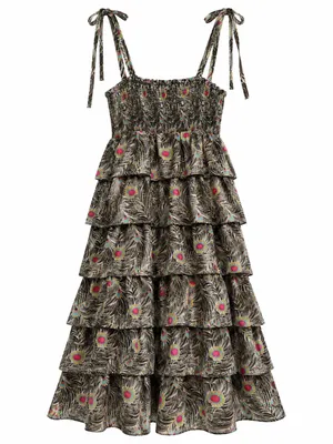 Liberty of London Target Sundress Womens Small Grey Peacock Tiered Ruffle EUC thumbnail 2