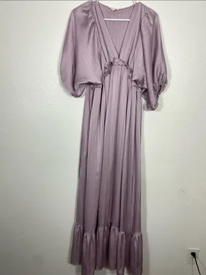 Vanilla Bay maternity long lilac V-neck pleated dress, size S thumbnail 4