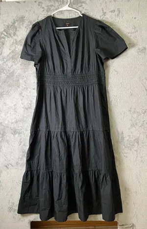 Quince‎ 100% Organic Cotton Poplin Tiered Maxi Dress Quiet Luxury Minimalist XL thumbnail 1