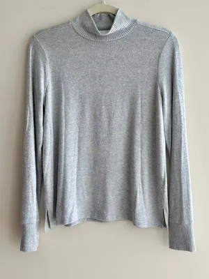 Lucky Brand Mockneck Heather Grey Cozy Stretch Sweater Top, Size Small thumbnail 2