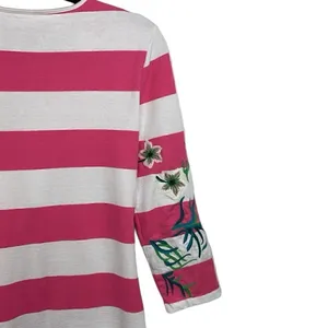 Y2K Juicy Couture Passion Pink/White Stripe Hibiscus Embroidered Dress Small thumbnail 7