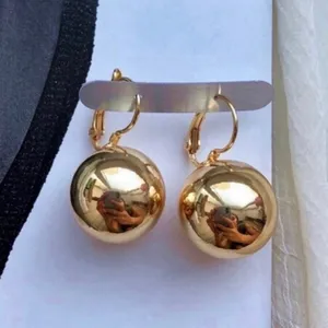 18K Gold Plated Round Ball Dangle Drop Earrings for Women thumbnail 1