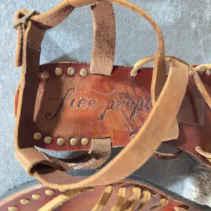 933|Free People Studded Boho Hippie Leather Gladiator Sandals Brown Women 37 6.5 thumbnail 7