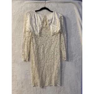 Vintage Ivory Floral Lace Mini Dress Oversized Sailor Collar Long Sleeve Cream thumbnail 6