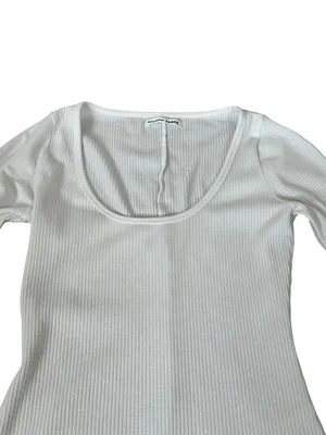 Reformation White Ribbed Scoop Neck Top Fitted Size Small Casual Clean Girl thumbnail 3