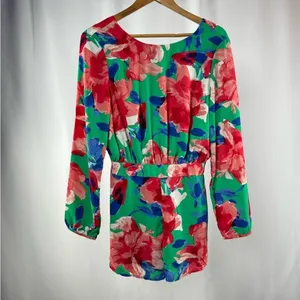 Lulus Sweetest Song‎ Floral Print Backless Long Sleeve Romper in Green Size Med thumbnail 4