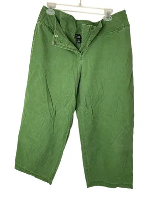 Eileen Fisher wide leg cropped pants green women's size large thumbnail 1
