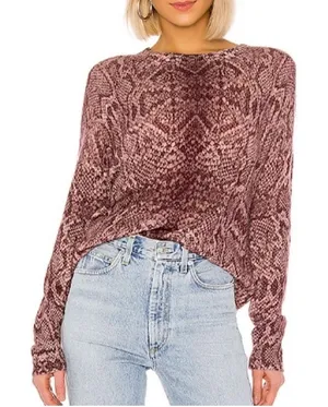 360 Cashmere Khloe Snake Print 100% Cashmere Sweater Women Large Boutique Mauve thumbnail 1