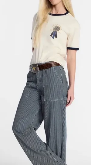 Lee Women’s Wide Leg Jeans - Navy and White Stripe thumbnail 1