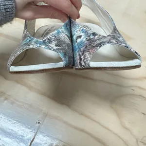 Robertson Madison Blue Snakeskin Leather Peep Toe Slingback Block‎ Heel Shoes 37 thumbnail 7
