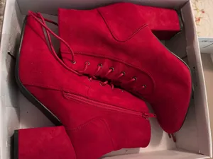 Red Chunky Heel Boots Size 8 thumbnail 1