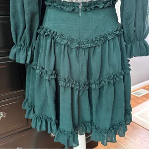 Selfie Leslie Emerald Green Ruffle Tiered Mini Dress Long Sleeve Cutout Size M thumbnail 7