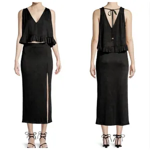 Free People No Excuses Ruffle Ribbed Crop Top Women's S Black Grunge WhimsyGoth‎ thumbnail 7