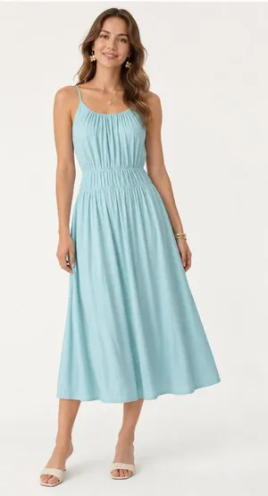 OGL Vacay Dress Womens Small Blue Jersey Strappy Scoop Neck Midi Sundress Casual thumbnail 1