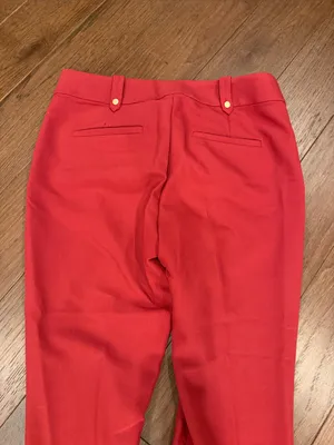 LOFT Slim Ankle Pants Plum Red Gold Button Detail Women’s Size 6 - C54-127 thumbnail 6