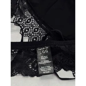 Black Goth Fairy Whimsy Romantic Boudoir Bridal Cottage Lingerie Lace Bralette L thumbnail 6