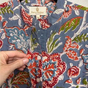 NEW Perry Walker Collective Cotton Tori Shirt Dress in Blue Paisley -Size 1 (XS) thumbnail 5