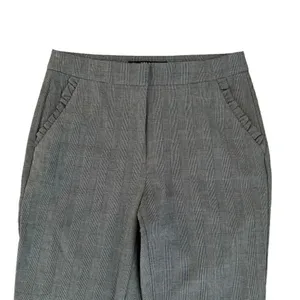 Zara Basic Gray Plaid Ruffle Pockets High Waist Straight Leg Pants SZ S #2010 thumbnail 5