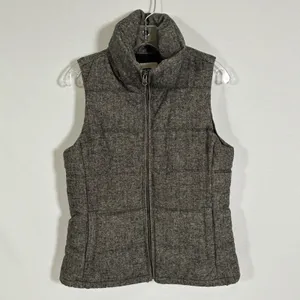 Old Navy Womens Gray Herringbone Puffer Vest Wool Blend Funnel Neck Small thumbnail 2