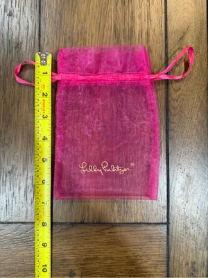 Lilly Pulitzer Hot Pink Organza Drawstring Pouch with Gold Logo thumbnail 3
