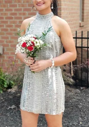 Sherri Hill Silver Sequin Dress thumbnail 1