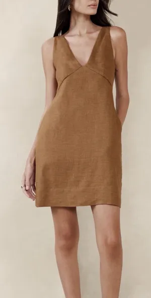 Banana Republic Dress Lina 100% Linen Mini Size 0 Burnt Orange New #GGG9-1 thumbnail 1