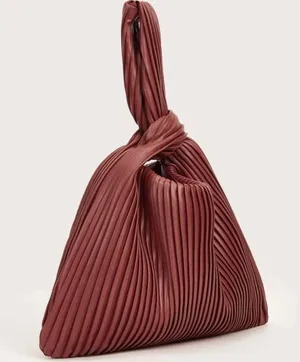 Burgundy red Classy slouchy one strap knot clutch pleated tote shoulder hand bag purse thumbnail 2
