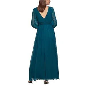 DKNY Chiffon Balloon-Sleeve Faux Wrap Side Slit Maxi Dress Forest Green 8 thumbnail 10