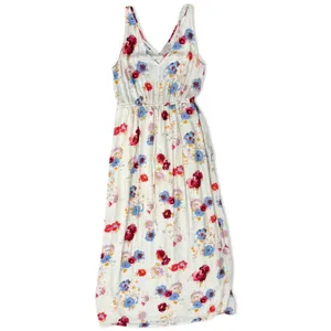 Lucky Brand Ivory Red Blue Floral Sleeveless Tie Waist V-Neck Maxi Dress size S thumbnail 10
