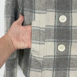 Old Navy Plaid Double Breasted Wool Blend Pea Coat Jacket Size L‎ Gray Cream thumbnail 3