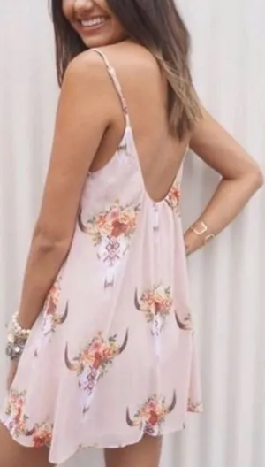 Show Me Your Mumu Women’s Beige Frida Bullhead Trapeze Mini Dress size Small thumbnail 1