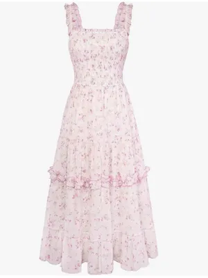 Scarlet Darkness Floral Smocked Summer Dress Pink/White Size Small NWT thumbnail 2