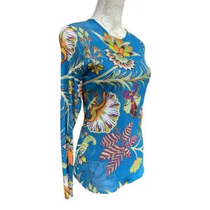 Petit Pois Viviana G Mesh Top Size L Sheer Exotic Flowers Peacock Artsy Boho thumbnail 6