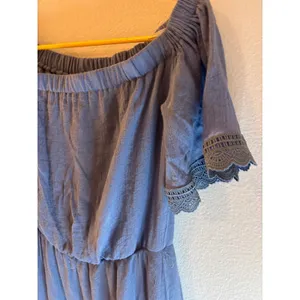 AUW Periwinkle Blue Off The Shoulder‎ Crochet Lace Trim Tiered Maxi Dress Small thumbnail 4