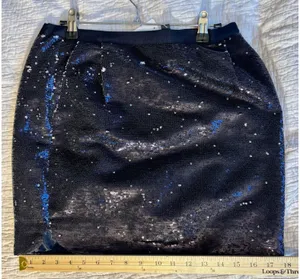 J.Crew Navy Blue Sequin Mini Skirt Size 2 Pencil Side Slit Holiday Party Sparkle thumbnail 1