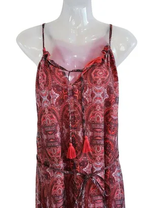 Lucky Brand Paisley Chiffon Overlay Hi Low Tassel Belted Red Size Medium thumbnail 3