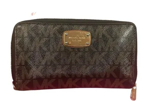 Michael Kors Jet Set Continental Wallet MK Signature Black Brown thumbnail 1