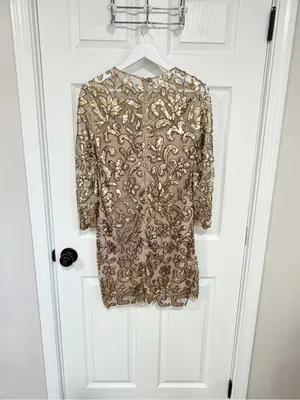 Elie Tahari Gold Sequin Mermaid Quiet Luxury Formal Cocktail Party Small Dress thumbnail 8