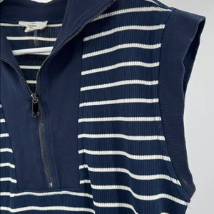 Entro Navy and White Striped Mini Dress sleeveless ribbed coastal nautical M thumbnail 7
