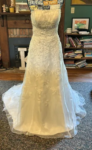 David's Bridal‎ Ivory Strapless Embroidered Organza Wedding Dress Size 8 NWT thumbnail 1